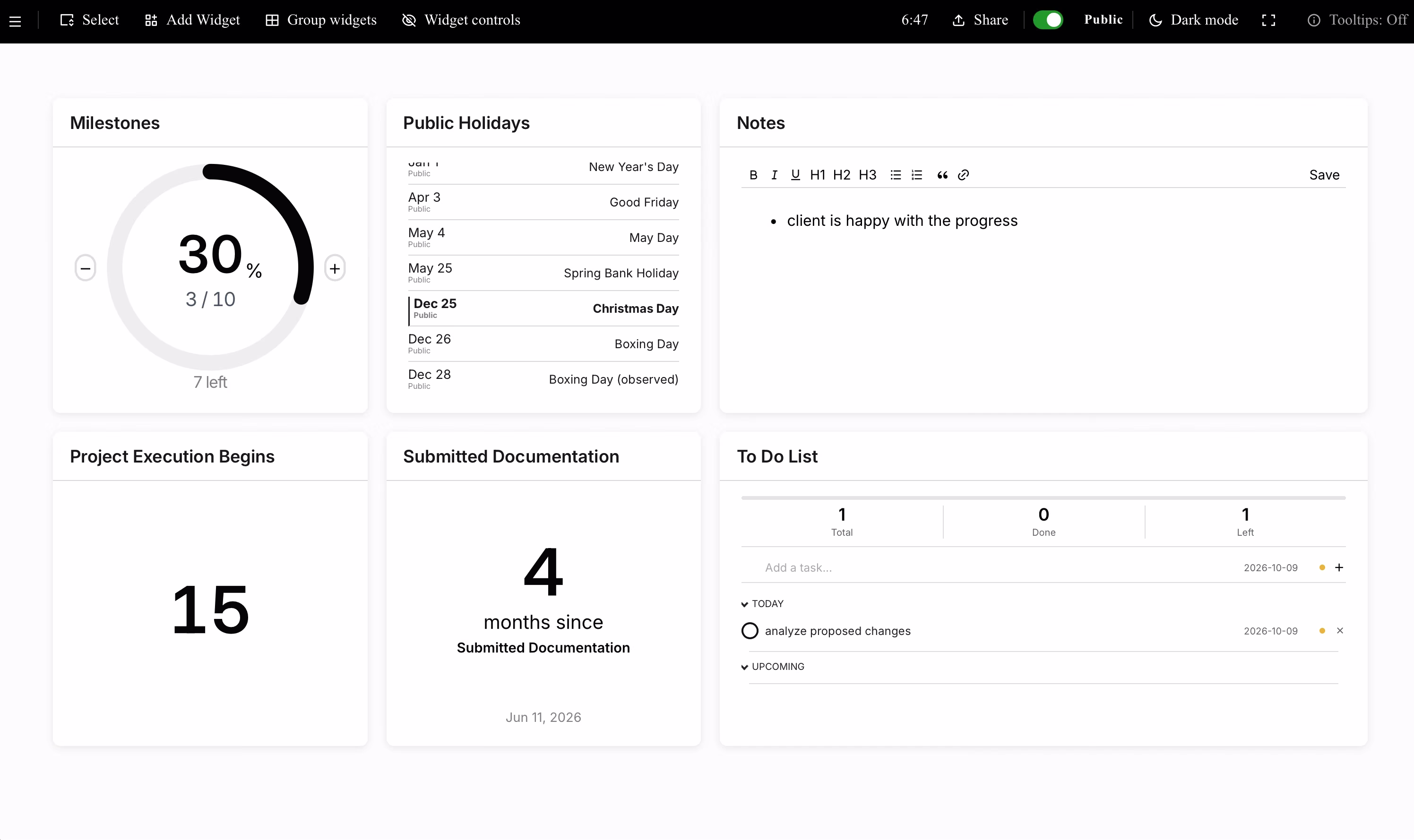 Dashboard-Beispiel für Freelancer und Remote-Arbeitende